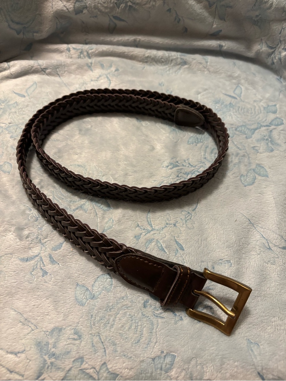 Braided Brown Leather Women’s Belt with Brass Buckle